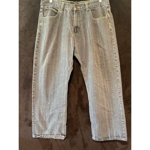 Kingmaker Denim Jeans Relaxed Fit Embroidered Pockets Gray Wash Mens‎ Size 38